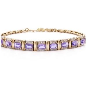 NWOT 5.60CTW Amethyst•0.66CTW Diamond•18K Yellow Gold/Sterling Silver Bracelet